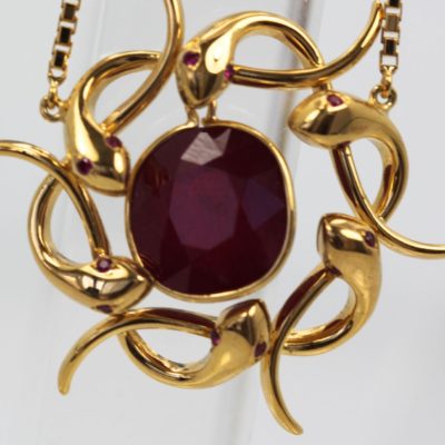 Retro Snake Wreath Pendant African Ruby - close up
