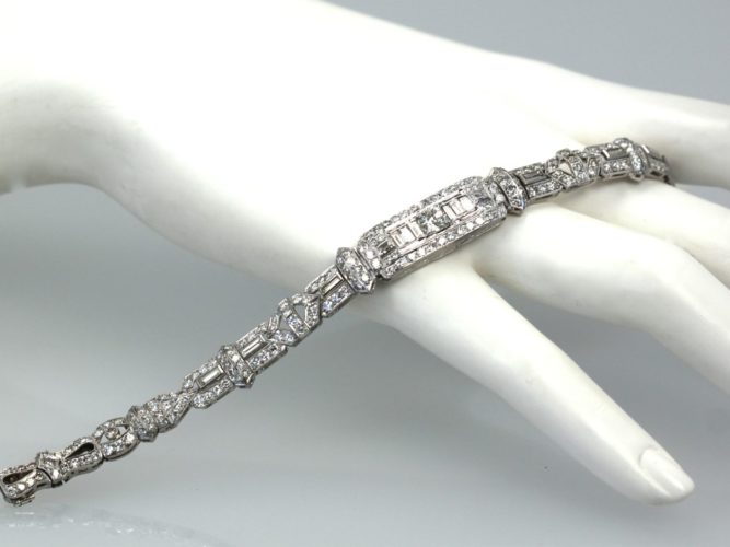 Deco 18K Round & Baguette Diamond 6.97 Carats Bracelet style