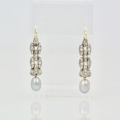 Deco Diamond Pearl Drop Earrings Platinum - detail