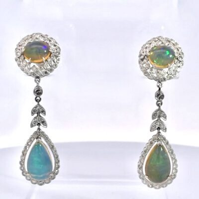 Jelly Opal Diamond Drop Earrings 18K