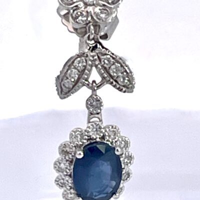 Sapphire Drop Earrings w/ Diamond Surround 18K