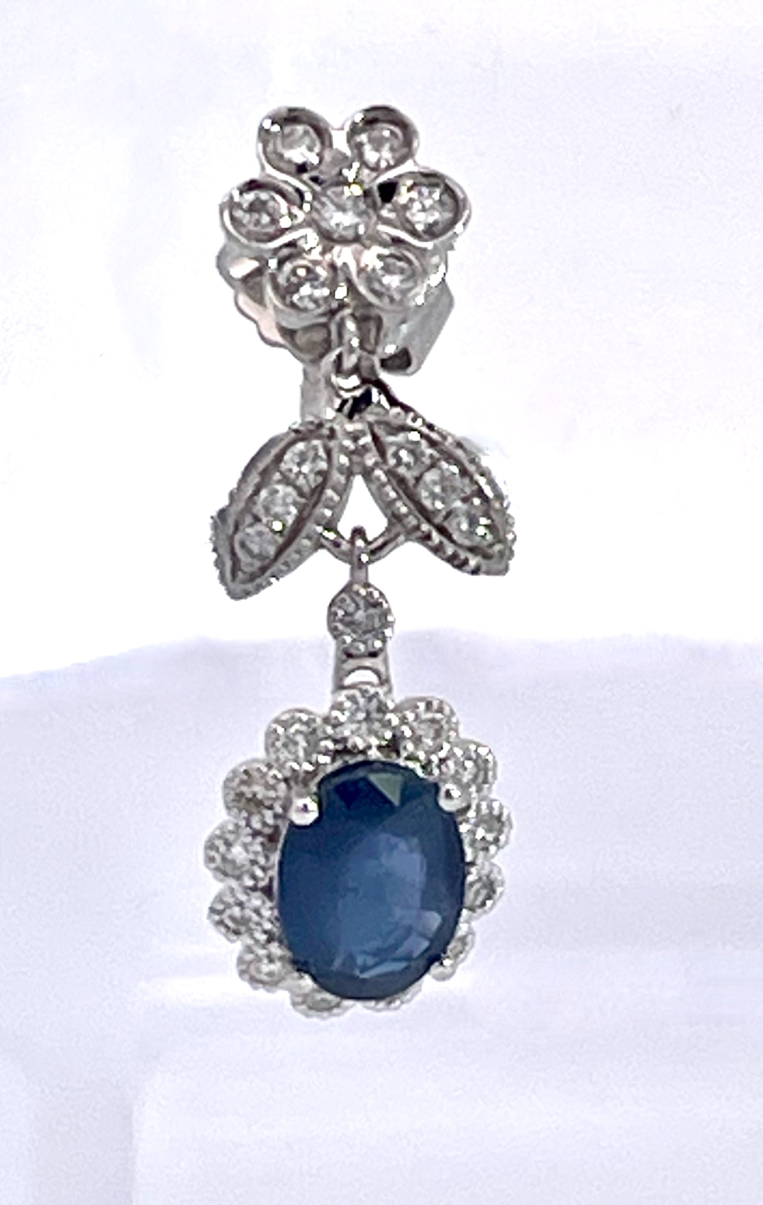 Sapphire Drop Earrings w/ Diamond Surround 18K
