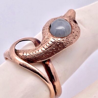 Early 1900's 9K Yellow Gold Snake Ring, Cabochon Star Sapphire
