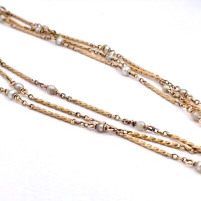 14K Gold Pearl Long Chain 44" Long