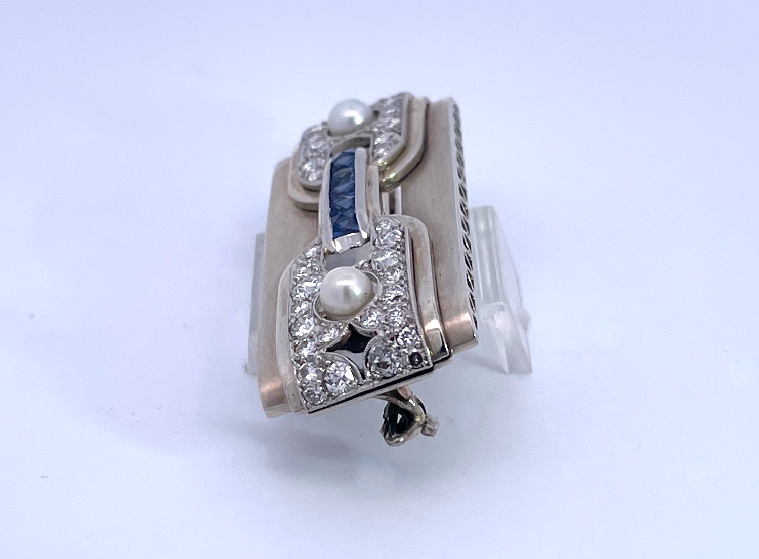 Art Deco Platinum Brooch Sapphires Diamonds Pearls