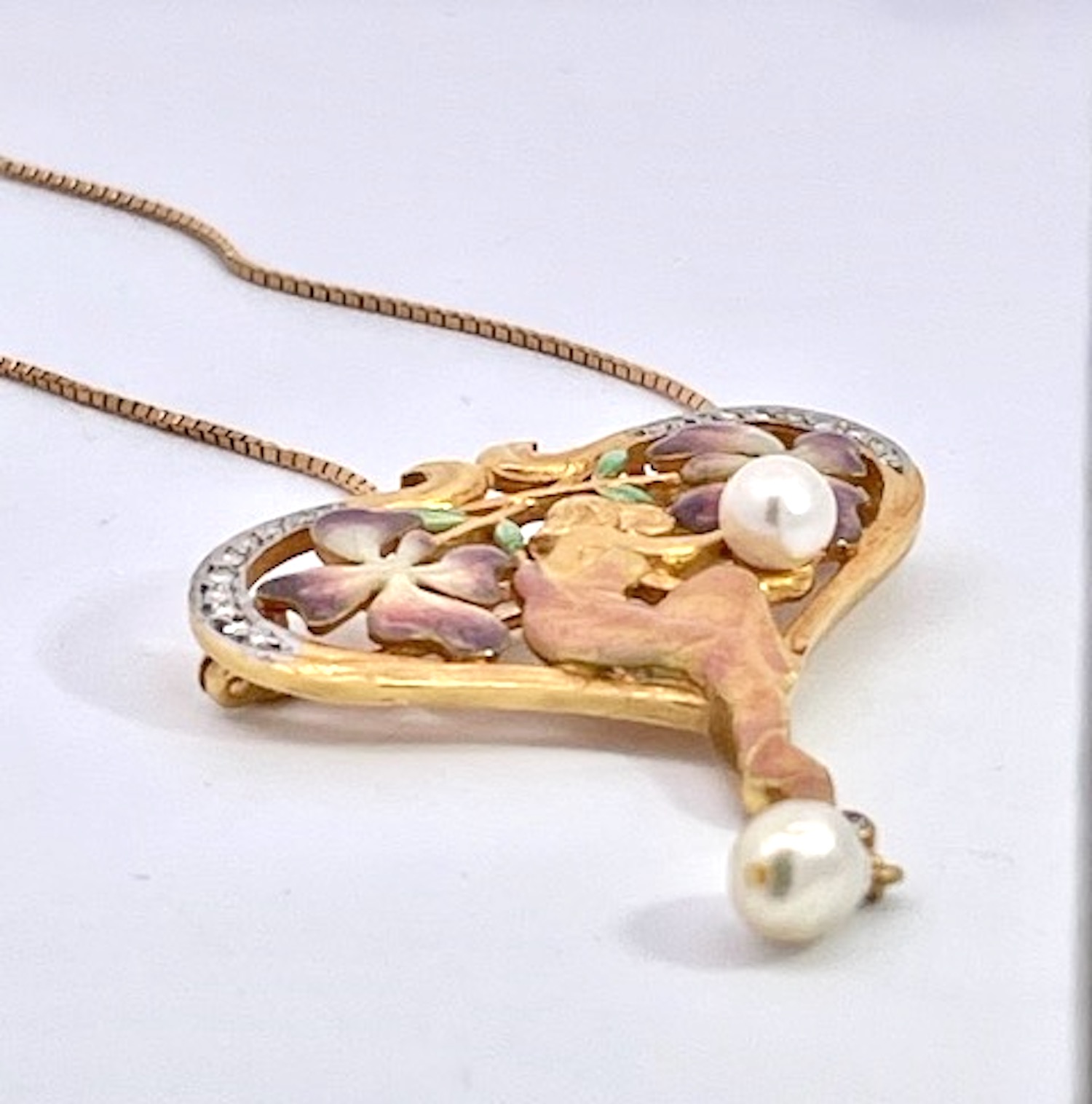 Masriera Plique a Jour Pendant Necklace 18K
