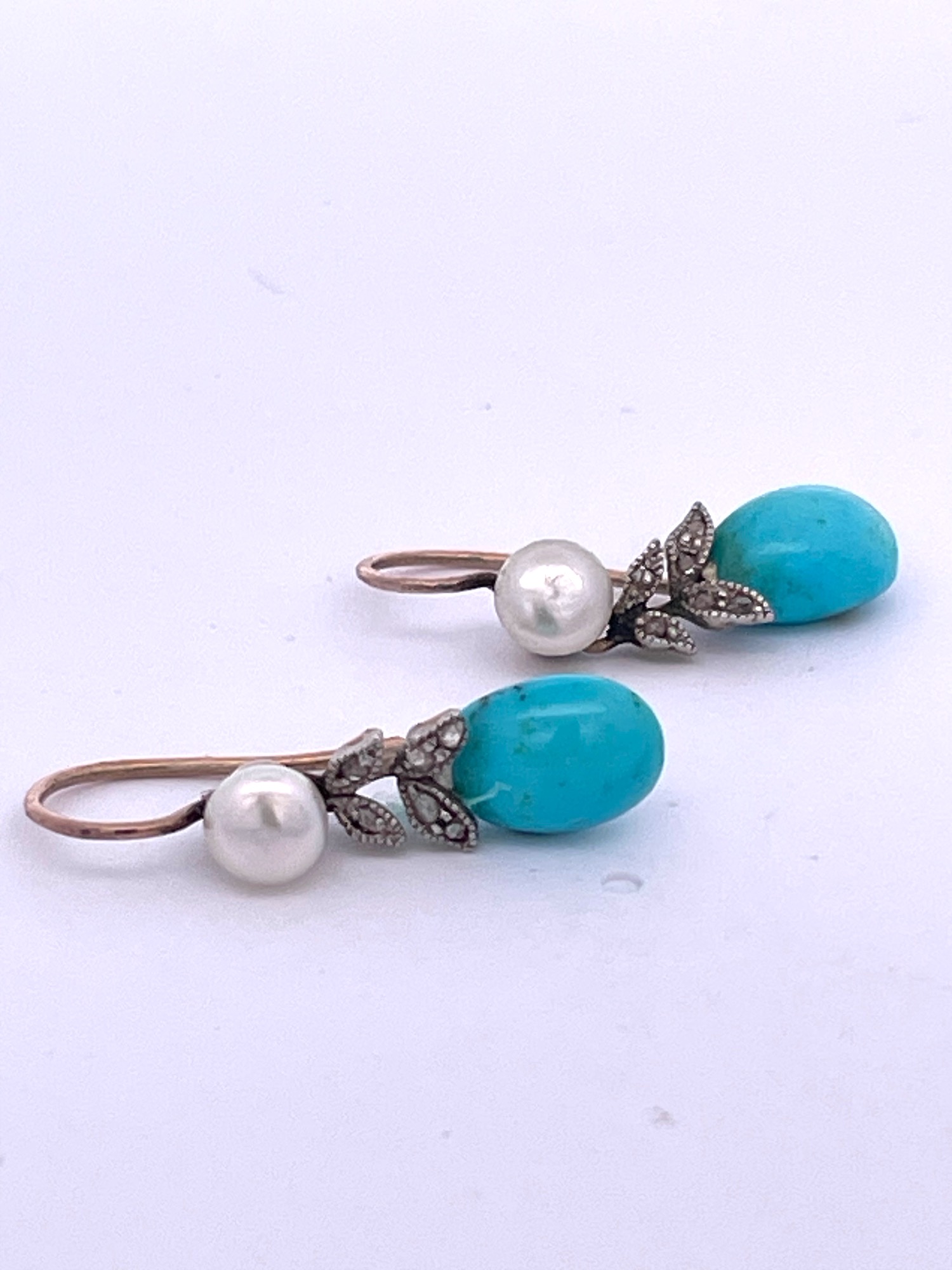 Turquoise Pearl Petite Earrings 14K