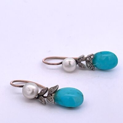 Turquoise Pearl Petite Earrings 14K