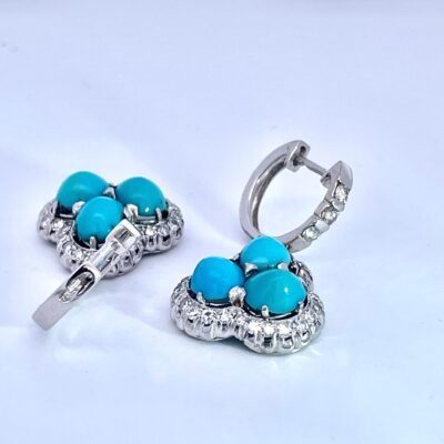 18K Persian Turquoise Earrings with Diamonds