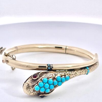 14K Yellow Gold Turquoise Snake bracelet