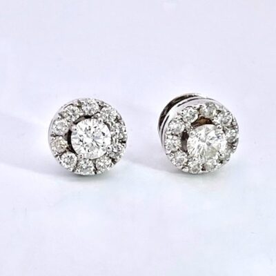 Diamond Stud Earrings with a Diamond surround 18K