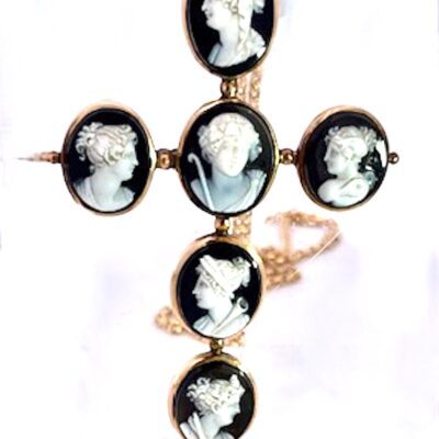Hardstone Cameo Cross Pendant 14K Circa 1860